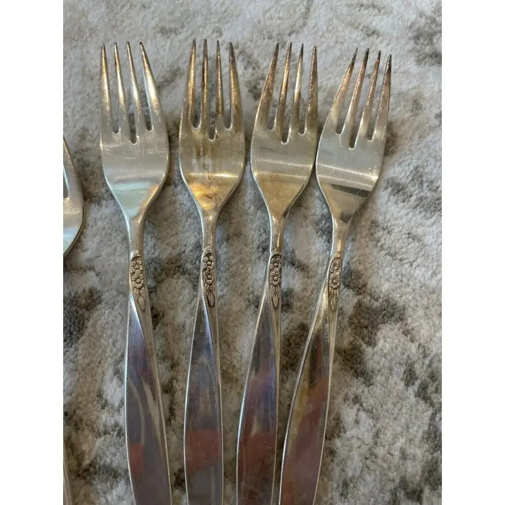 vintage oneida community silverplate rose pattern set of 6 forks‎